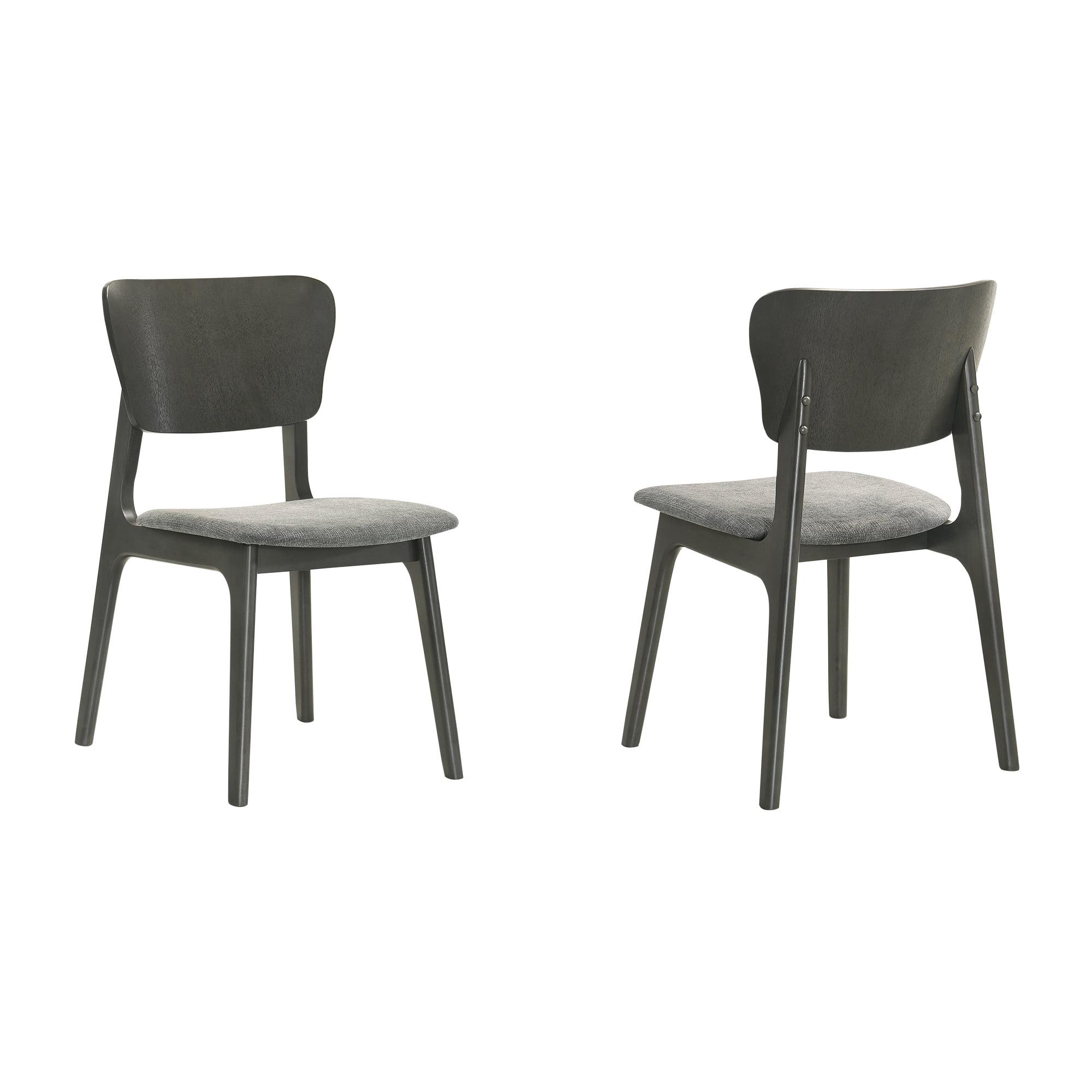 Gray Upholstered Rubberwood Dining Chairs with Curved Back, Set of 2