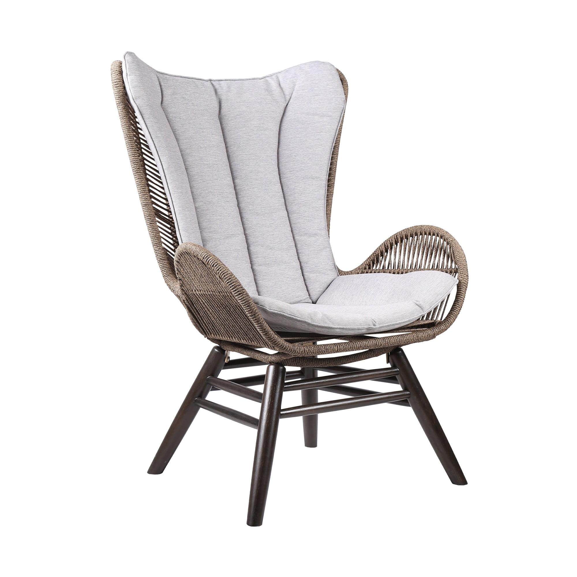 King Indoor Outdoor Lounge Chair in Dark Eucalyptus Wood with Truffle Rope and Gray Cushion