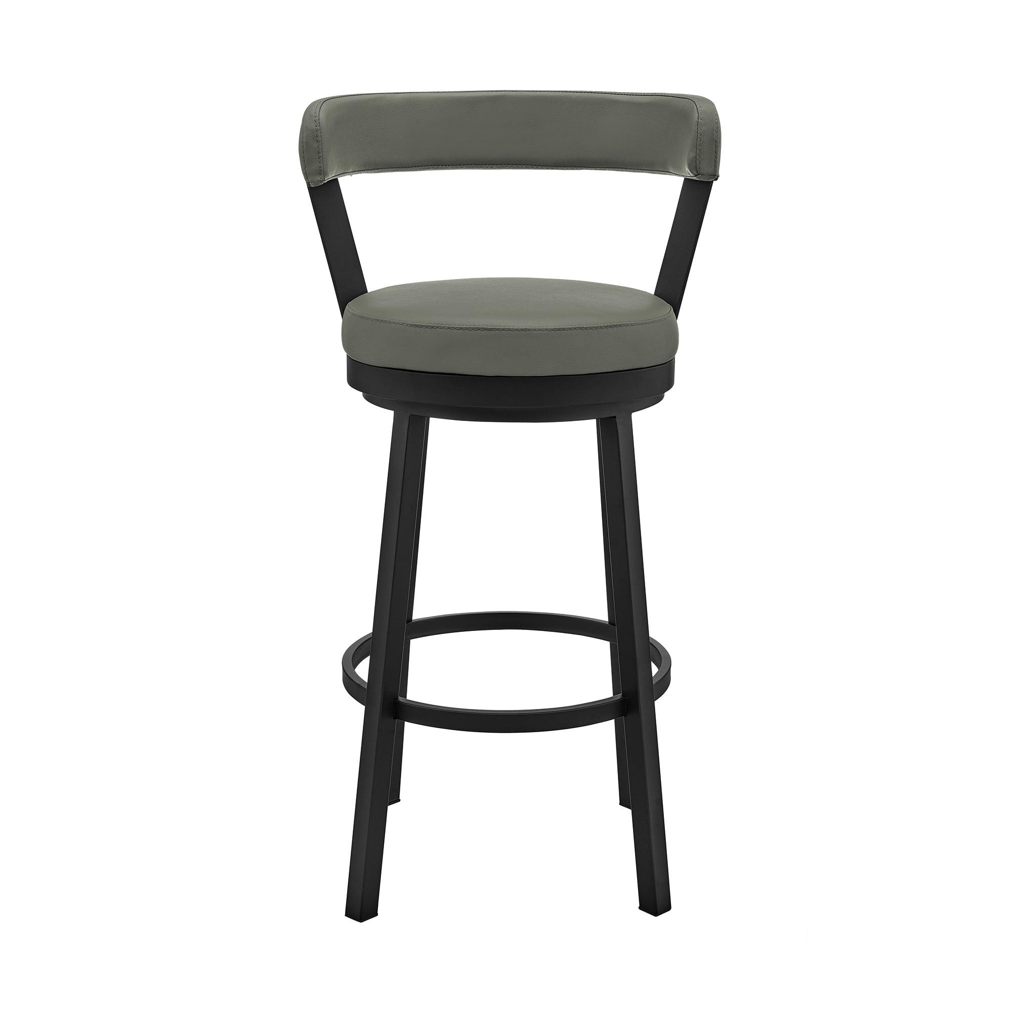 Armen Living Kobe 30" Faux Leather & Metal Swivel Bar Stool in Gray/Black