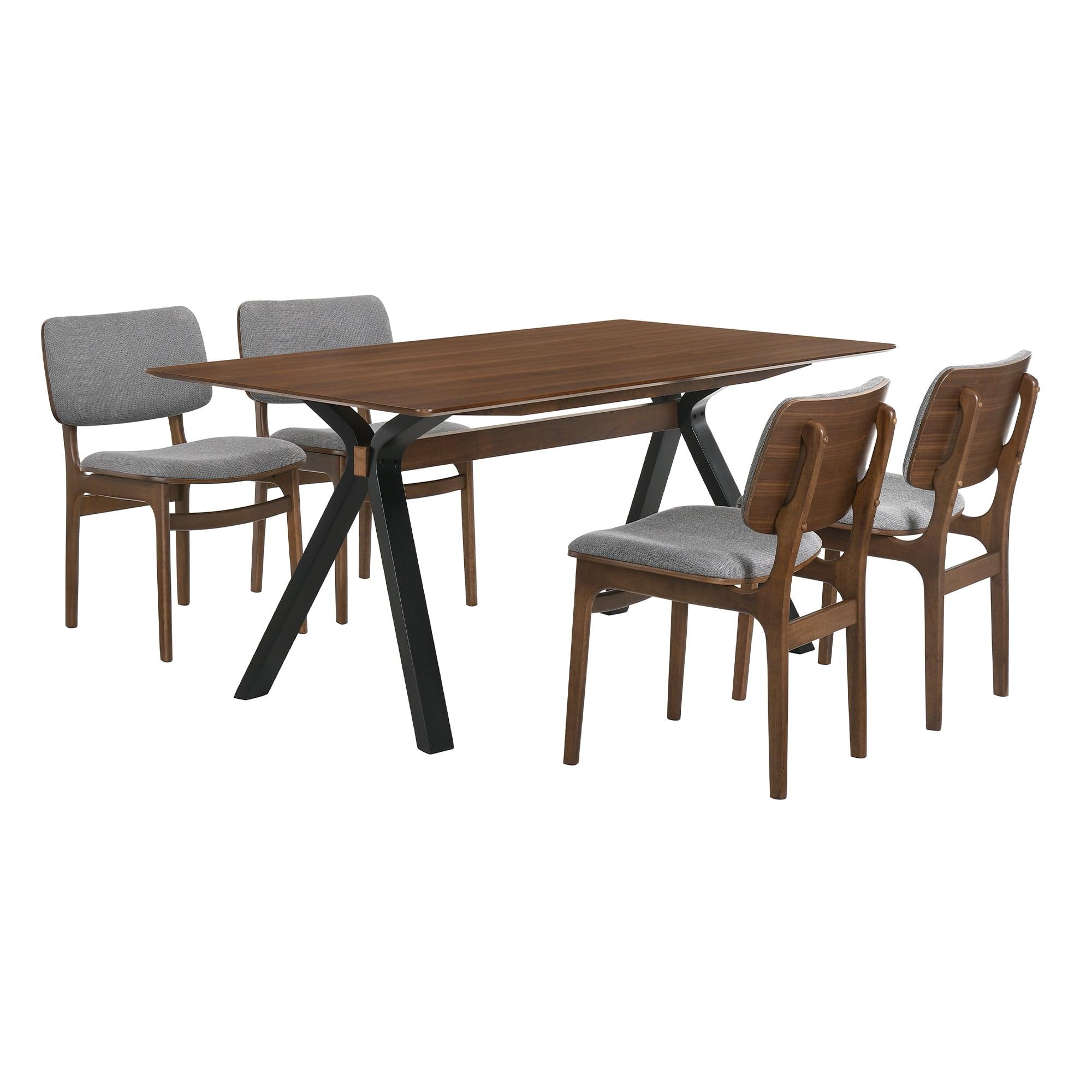 Walnut and Gray 5-Piece Wood Dining Set with Upholstered Chairs