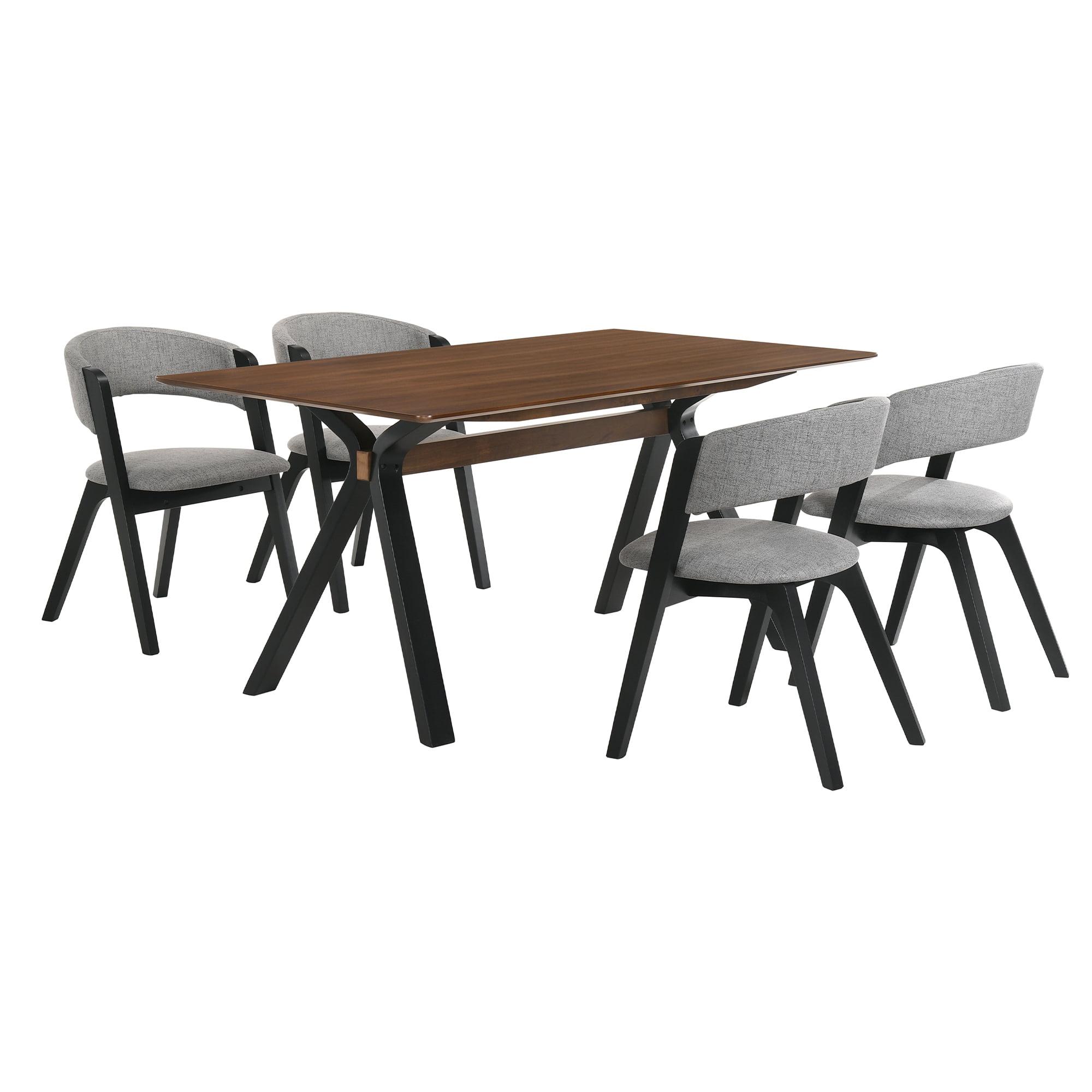 Laredo Walnut Veneer Dining Table with 4 Gray Fabric Chairs