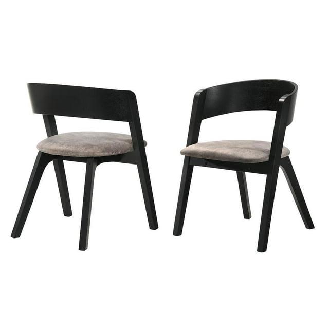 Set of 2 Lima Upholstered Wood Dining Chairs Walnut - Armen Living: Mid-Century Modern, Rubberwood Frame, Gray Polyester