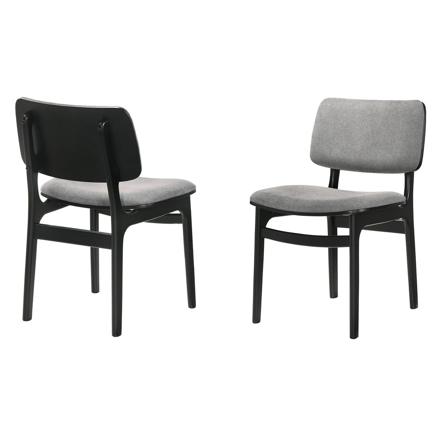 Set of 2 Lima Upholstered Wood Dining Chairs Black - Armen Living: Mid-Century Modern, Rubberwood Frame, Gray Polyester