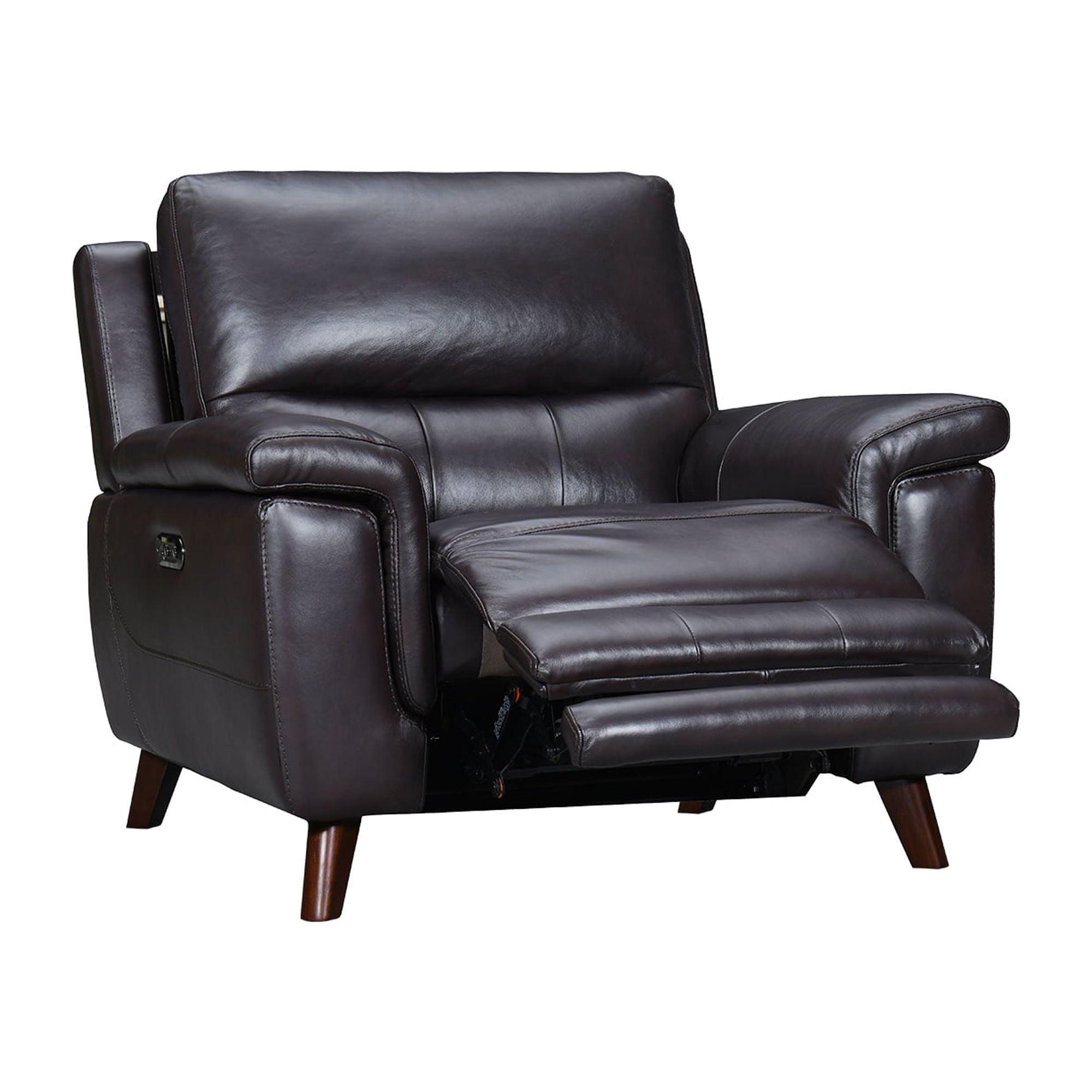 Armen Living Lizette 40" Leather Power Recliner with USB in Brown