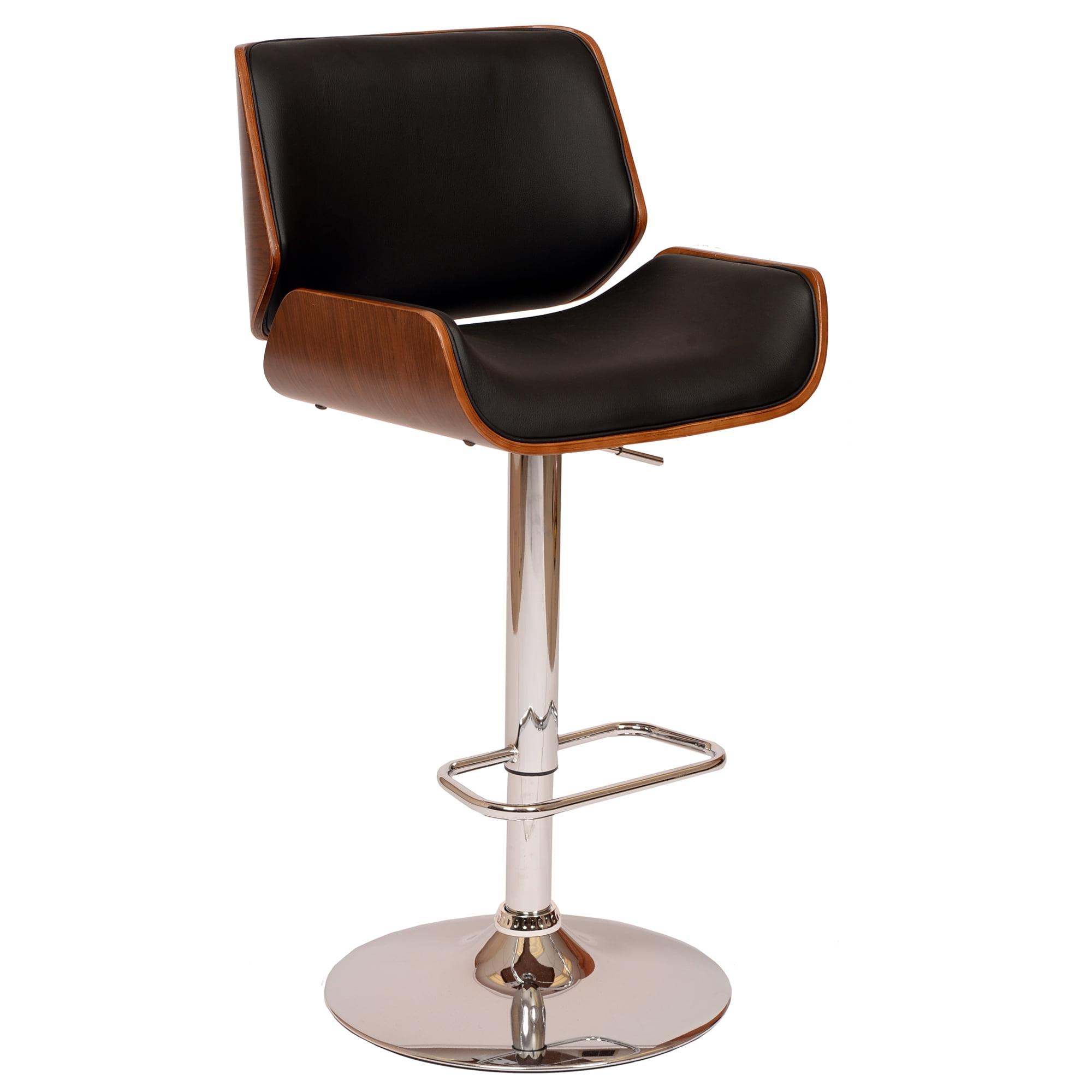 London Swivel Barstool Black/Walnut - Armen Living: Chrome Metal, Adjustable, Faux Leather