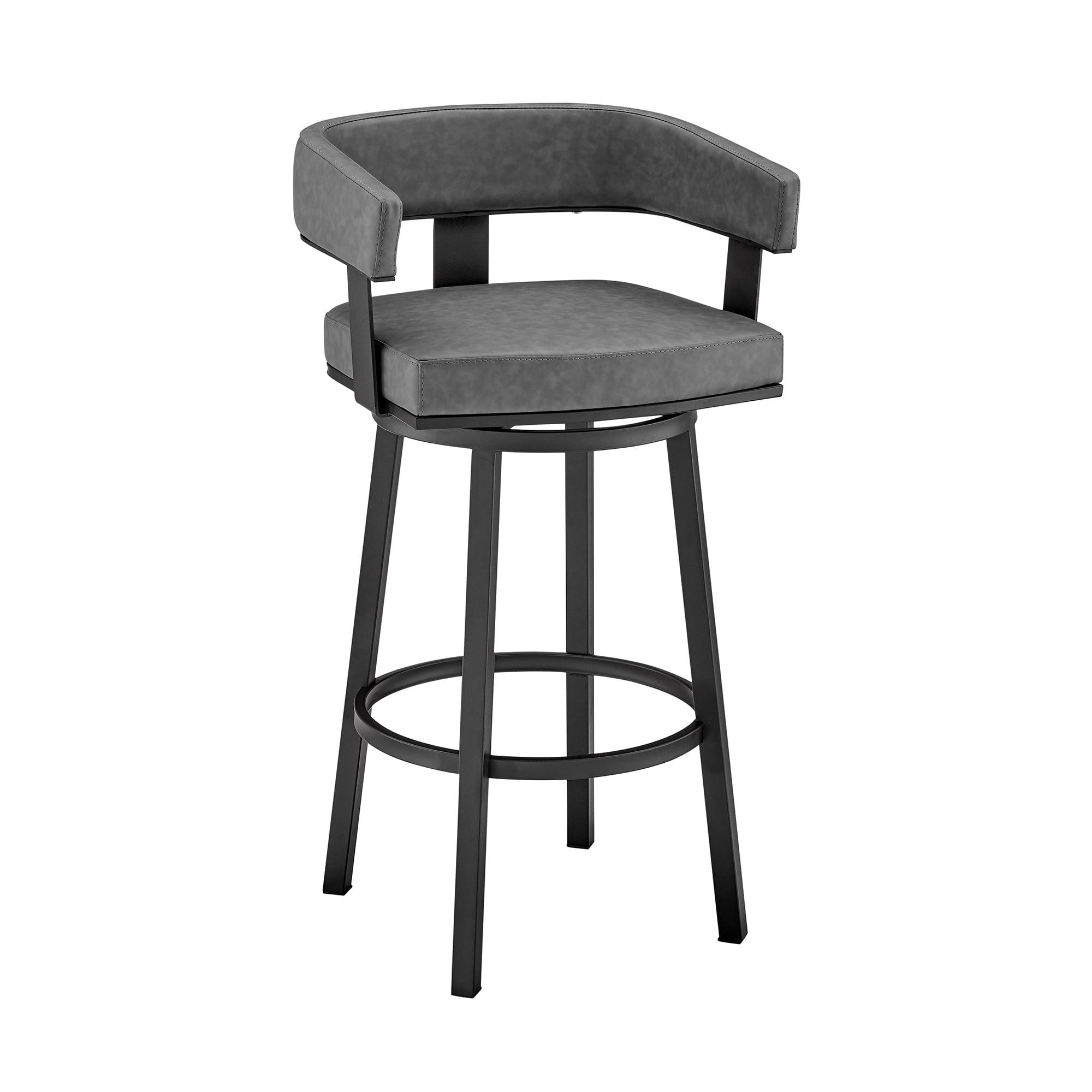 Lux Gray & Black Faux Leather 26" Swivel Metal Bar Stool