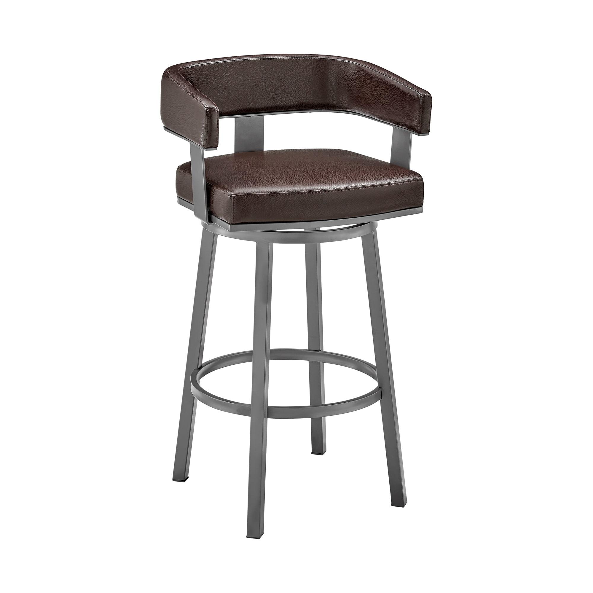 Java Brown Faux Leather Swivel Bar Stool with Metal Frame