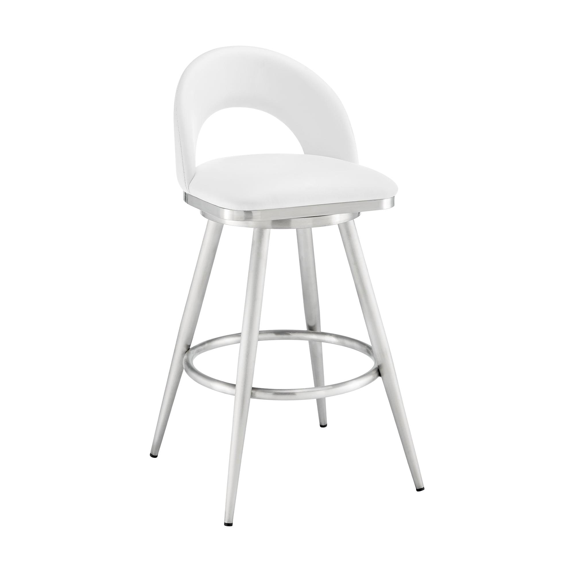 Lottech 34" White Faux Leather & Chrome Swivel Bar Stool