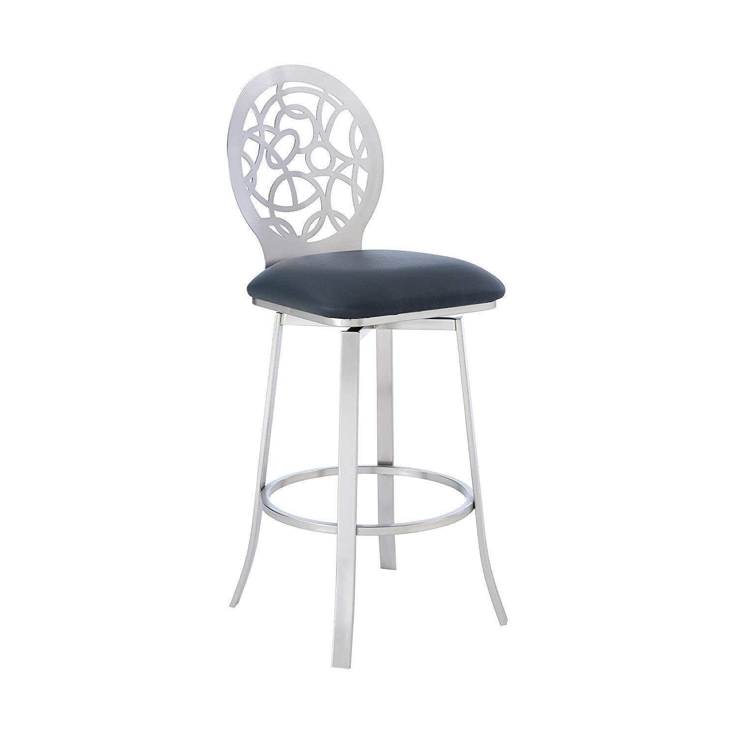 Contemporary Lotus 30" Swivel Barstool in Brushed Stainless Steel and Gray