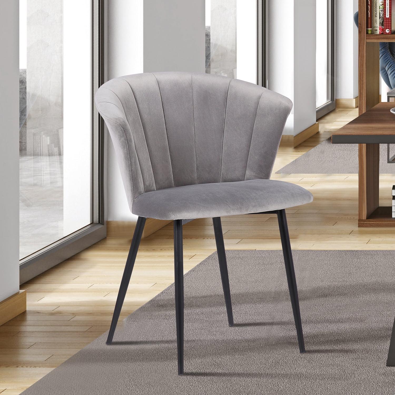 Elegant Gray Velvet Upholstered Armless Side Chair with Black Metal Frame