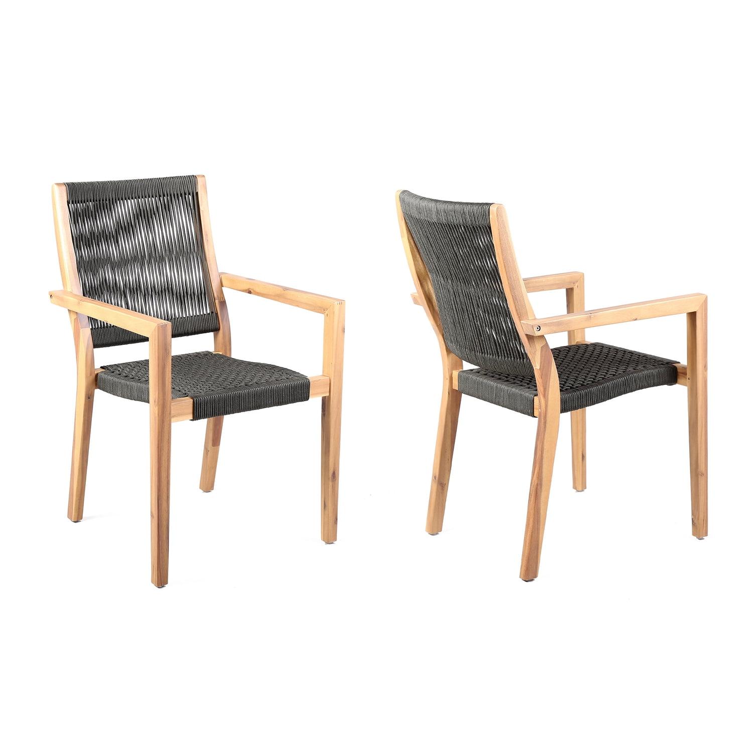 Transitional Gray Eucalyptus Outdoor Arm Chair, 22.5" W