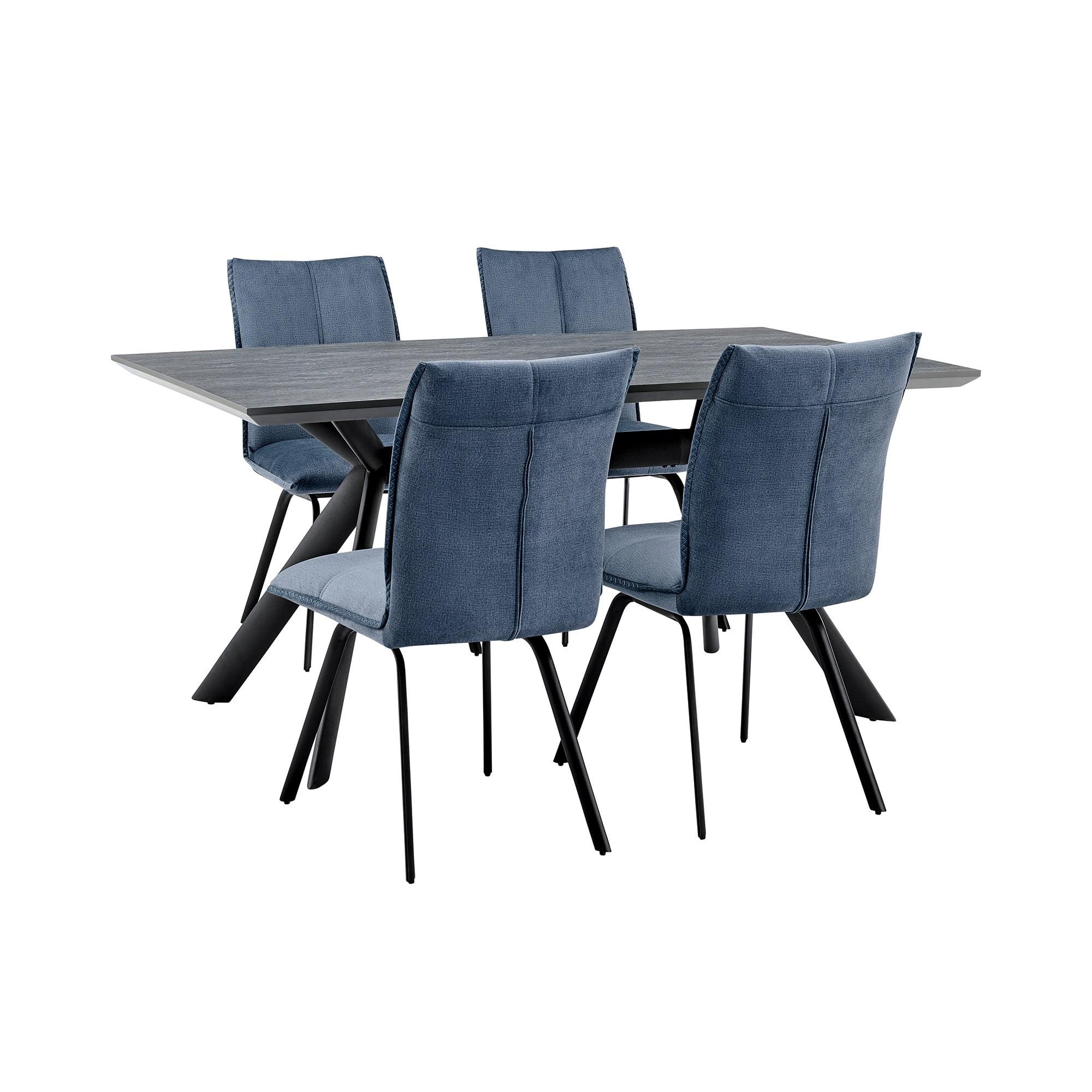 Margot and Rylee Blue Fabric and Black Metal 5-Piece Dining Set