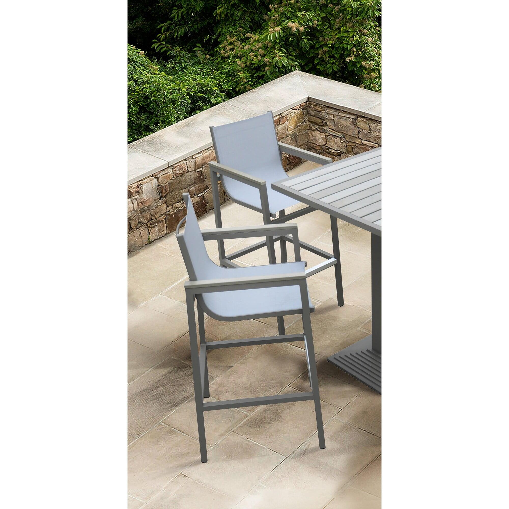 Marina Gray Aluminum Outdoor Bar Stool with Wood Accents