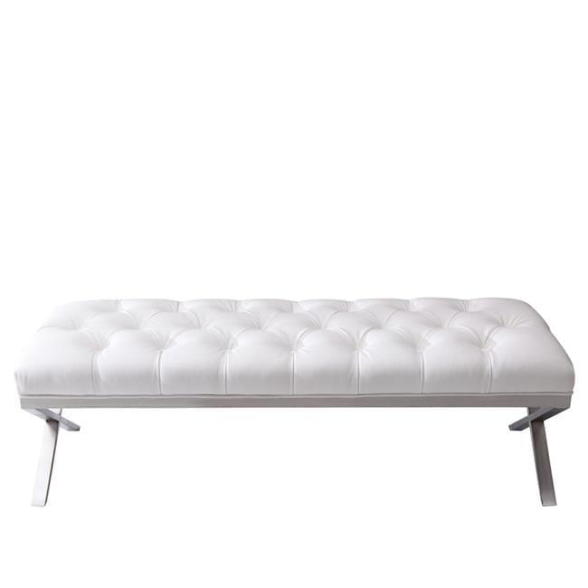 Armen Living Milo Modern Faux Leather Bedroom Bench in White