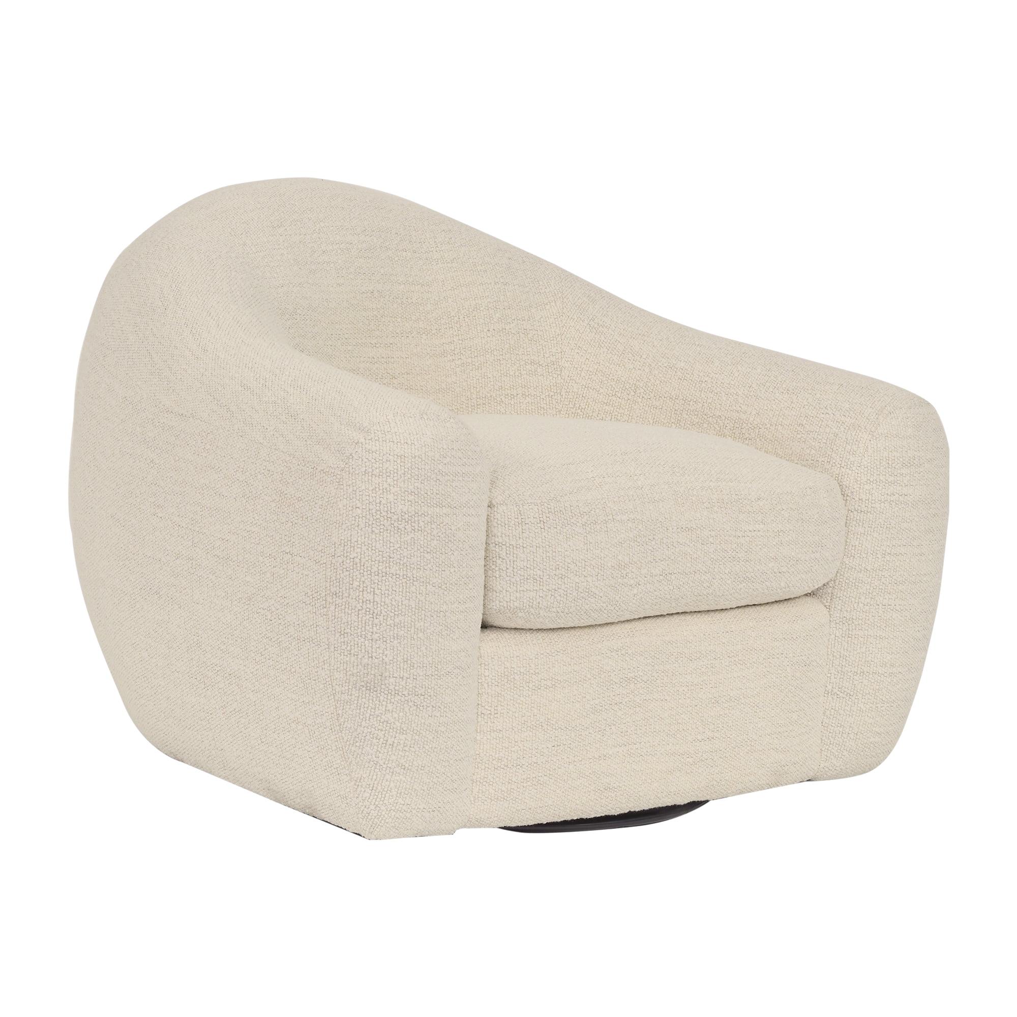 Pearl White Swivel Barrel Accent Chair with Wood Base