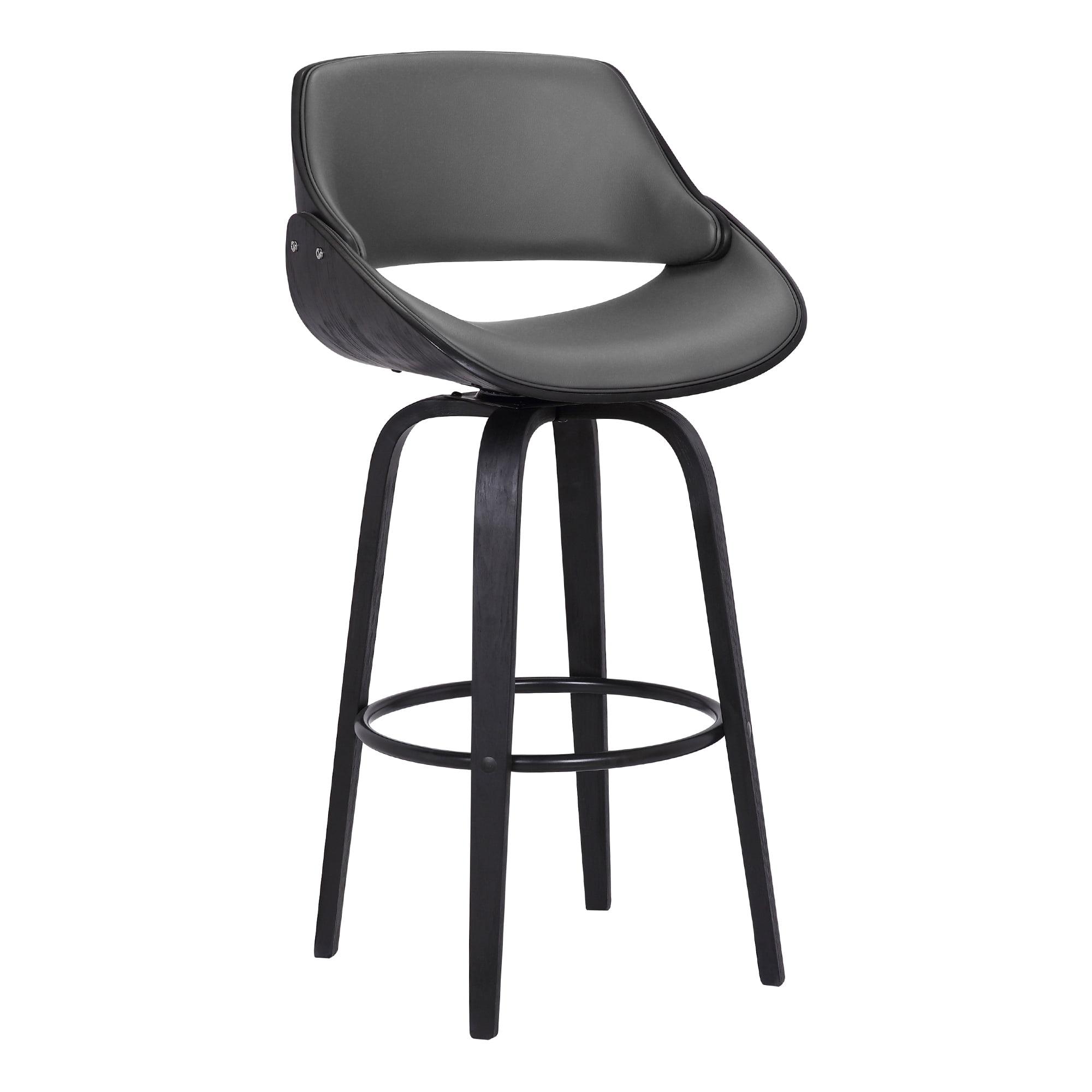 30" Mona Contemporary Bar Height Barstool Black/Gray - Armen Living: Upholstered Low Back, Steel Frame