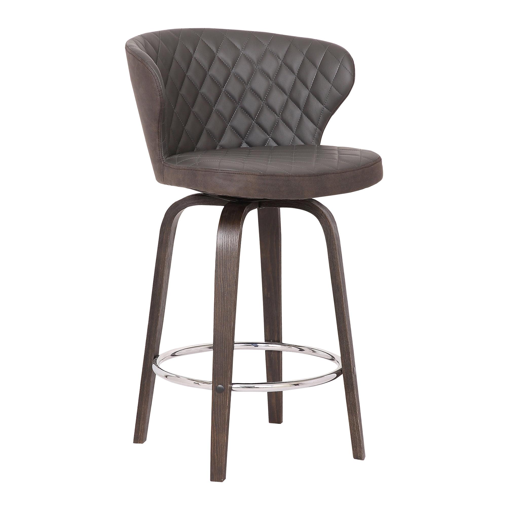 26" Mynette Swivel Faux Leather Barstool Brown - Armen Living: Quilted, Adjustable, Chrome Base, Low Back