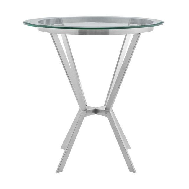 Armen Living Naomi Round Glass and Brushed Stainless Steel Bar Table
