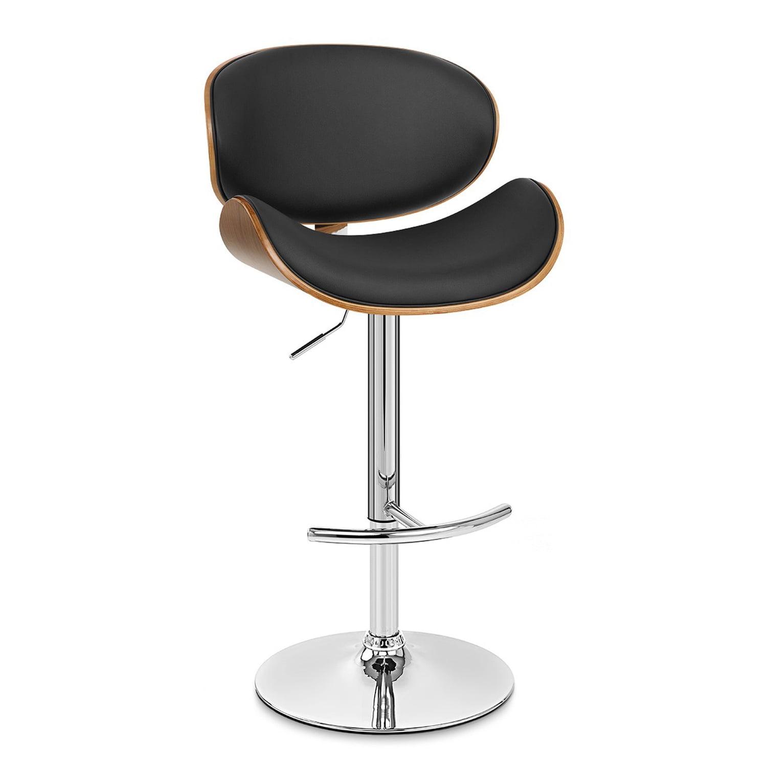 Armen Living Naples 34" Contemporary Faux Leather & Metal Bar Stool in Black