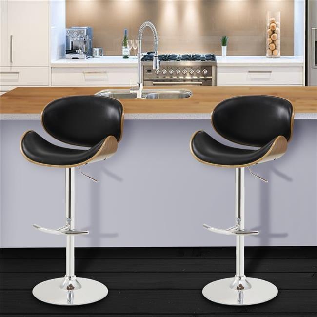 Armen Living Naples 34" Contemporary Faux Leather & Metal Bar Stool in Black