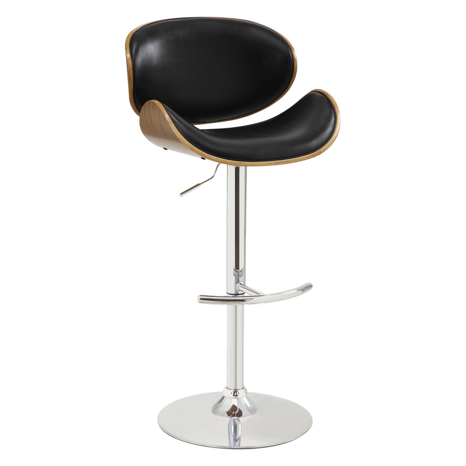 Armen Living Naples 34" Contemporary Faux Leather & Metal Bar Stool in Black