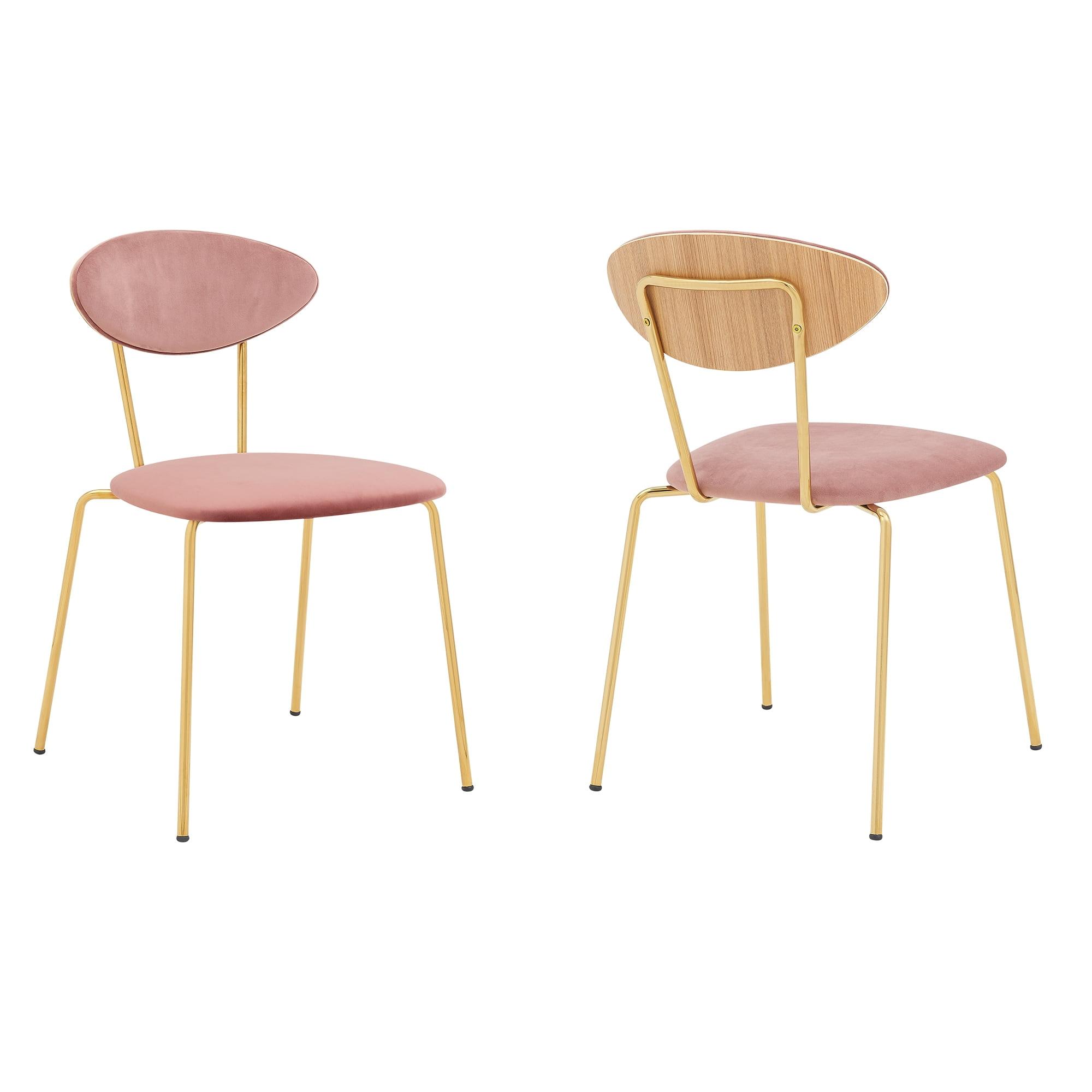 Elegant Pink Velvet Upholstered Side Chair with Gold Metal Legs