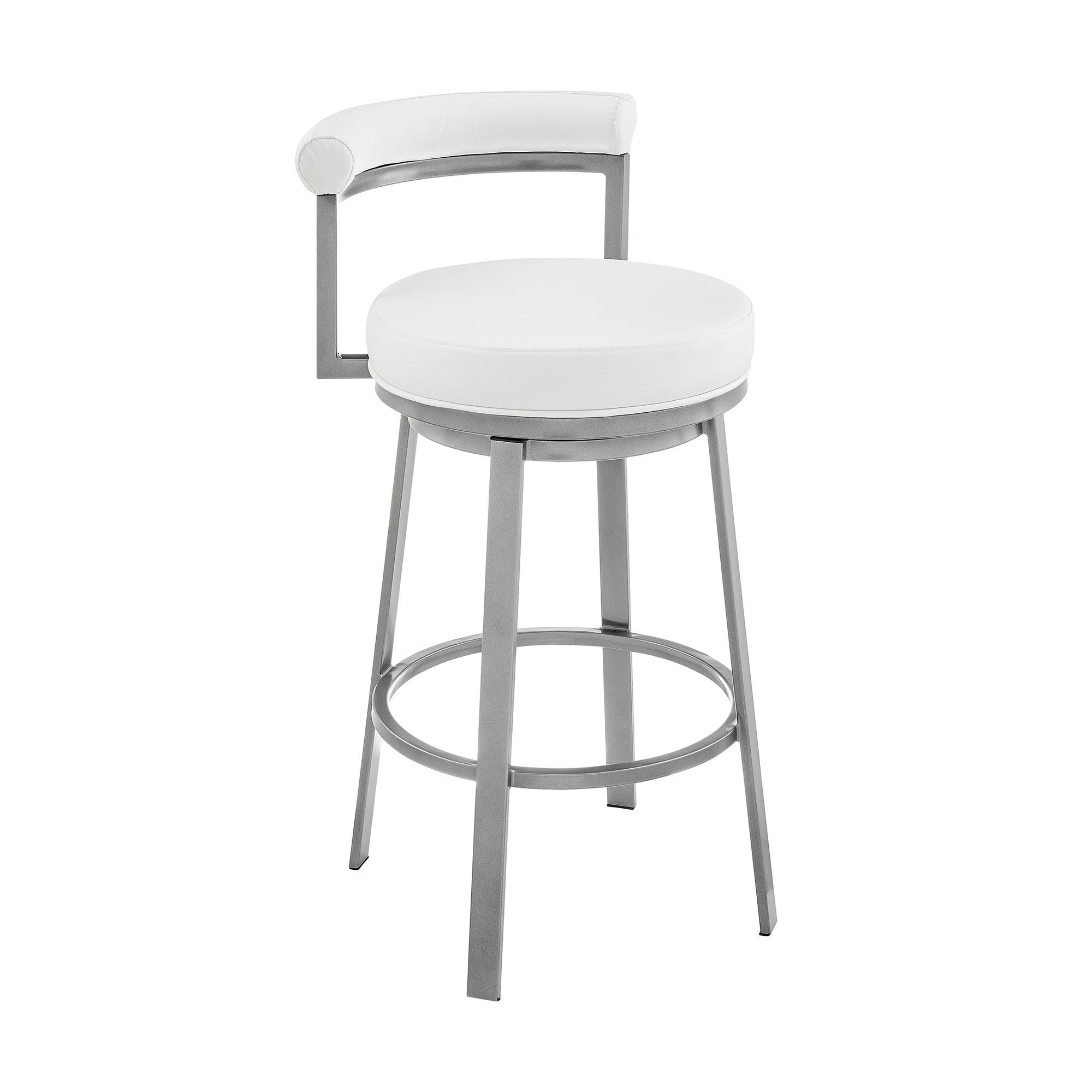 Modern Swivel Adjustable Bar Stool in White Faux Leather