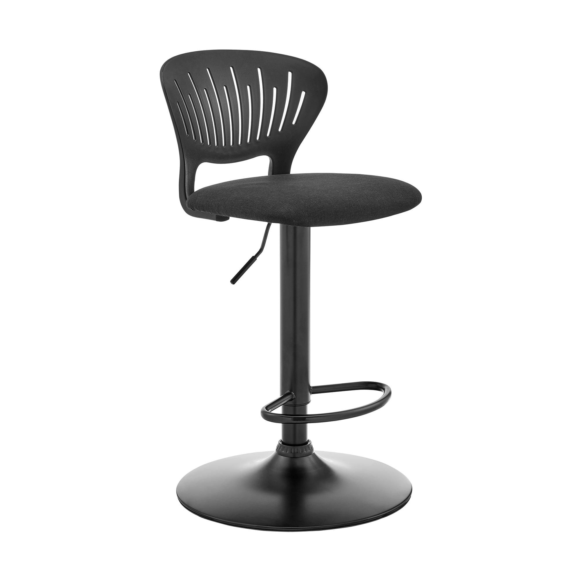 Padua Adjustable Barstool with Upholstery and Metal Finish Black - Armen Living: Swivel, Foam-Padded, 23-32" Height