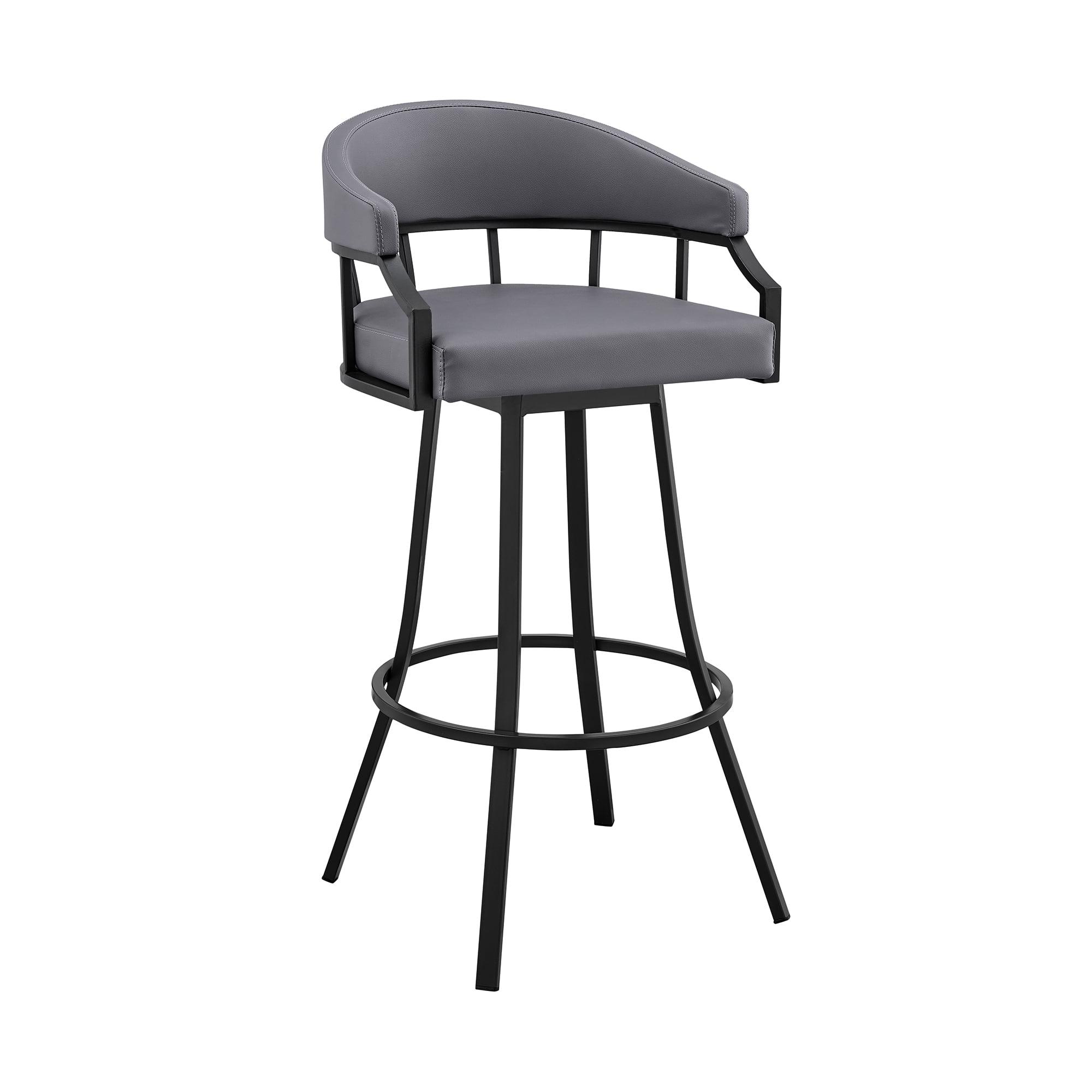 Armen Living Palmdale 26" Swivel Slate Grey Faux Leather and Black Metal Bar Stool