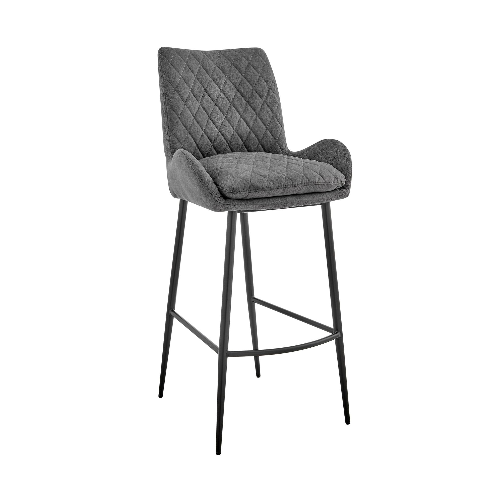 26" Panama Counter Height Barstool with Fabric Finish Black/Charcoal - Armen Living: Metal Frame, Square Upholstered Seat