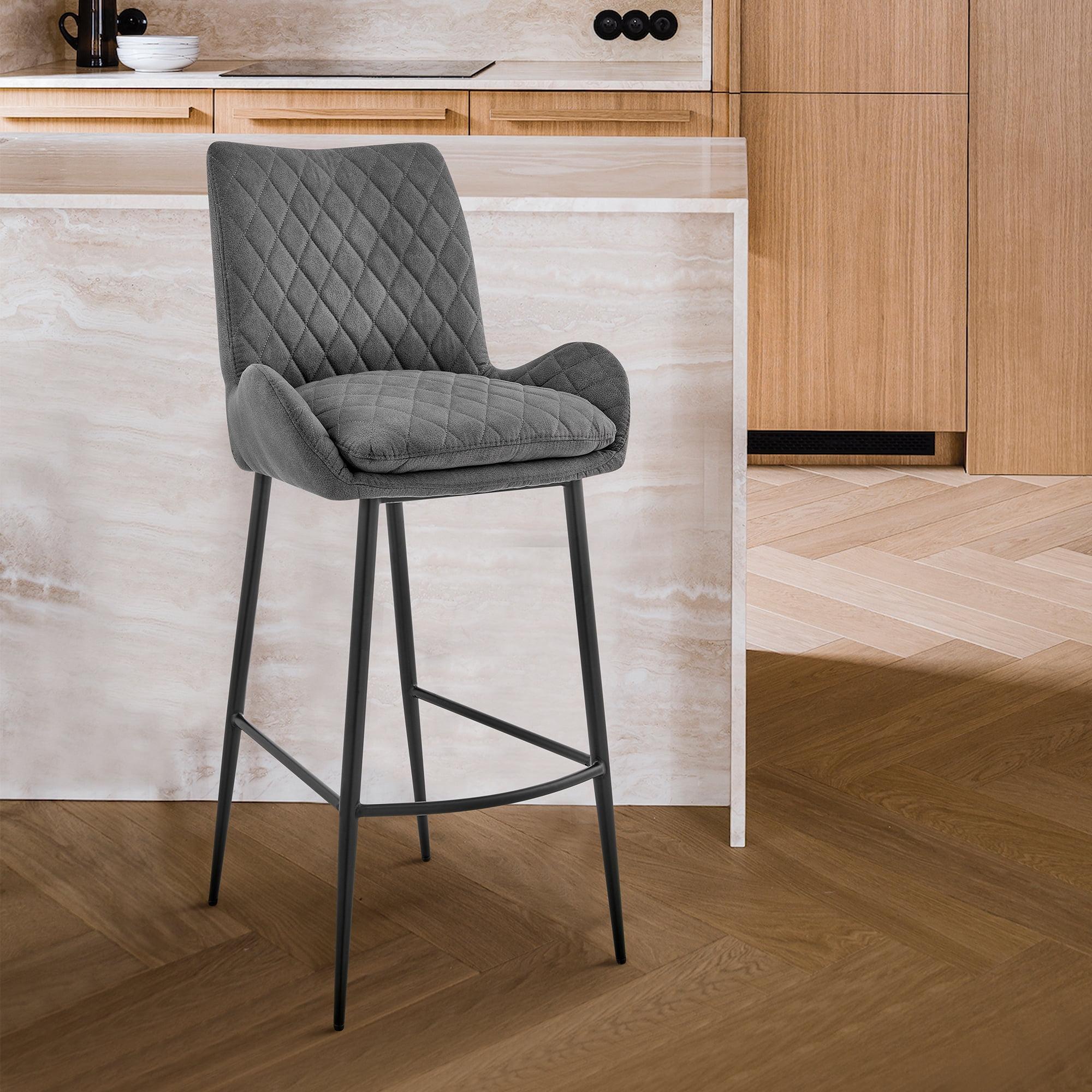 Contemporary Charcoal Fabric & Black Metal Adjustable Swivel Counter Stool