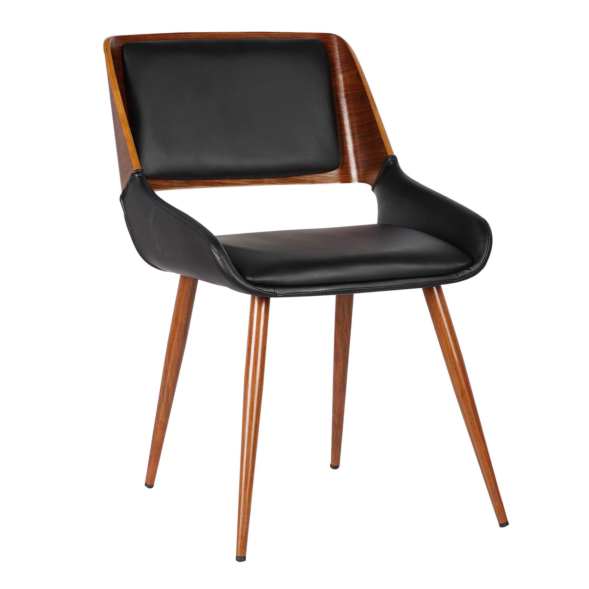 Mid-Century Modern Black Faux Leather Upholstered Side Chair with Walnut Wood Frame