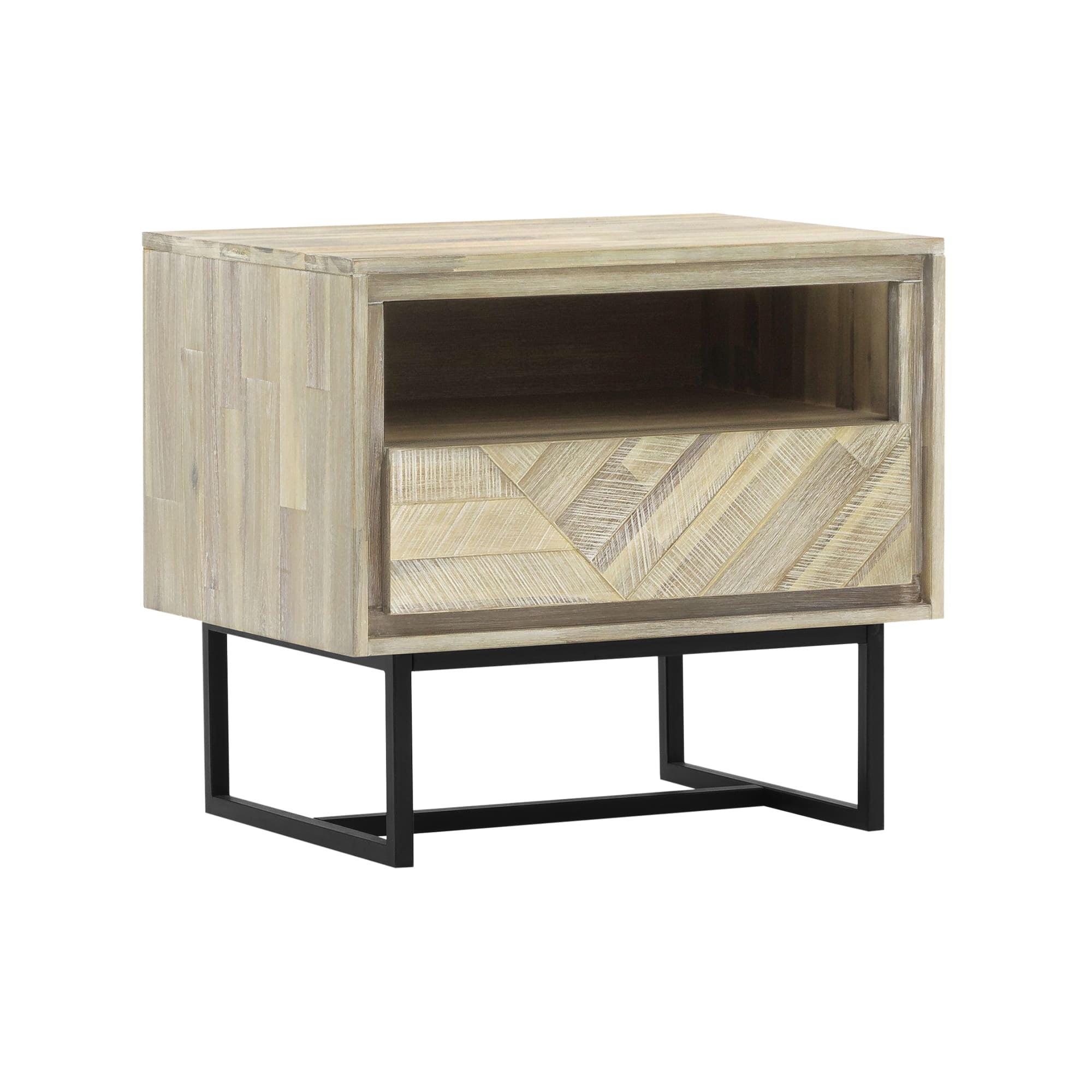 Natural Acacia Wood 1-Drawer Nightstand with Open Shelf