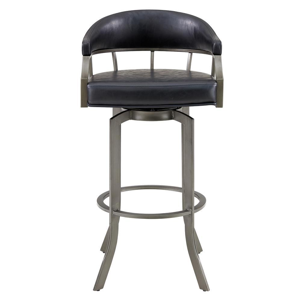 Transitional Swivel Saddle 24" Black Leather and Metal Bar Stool