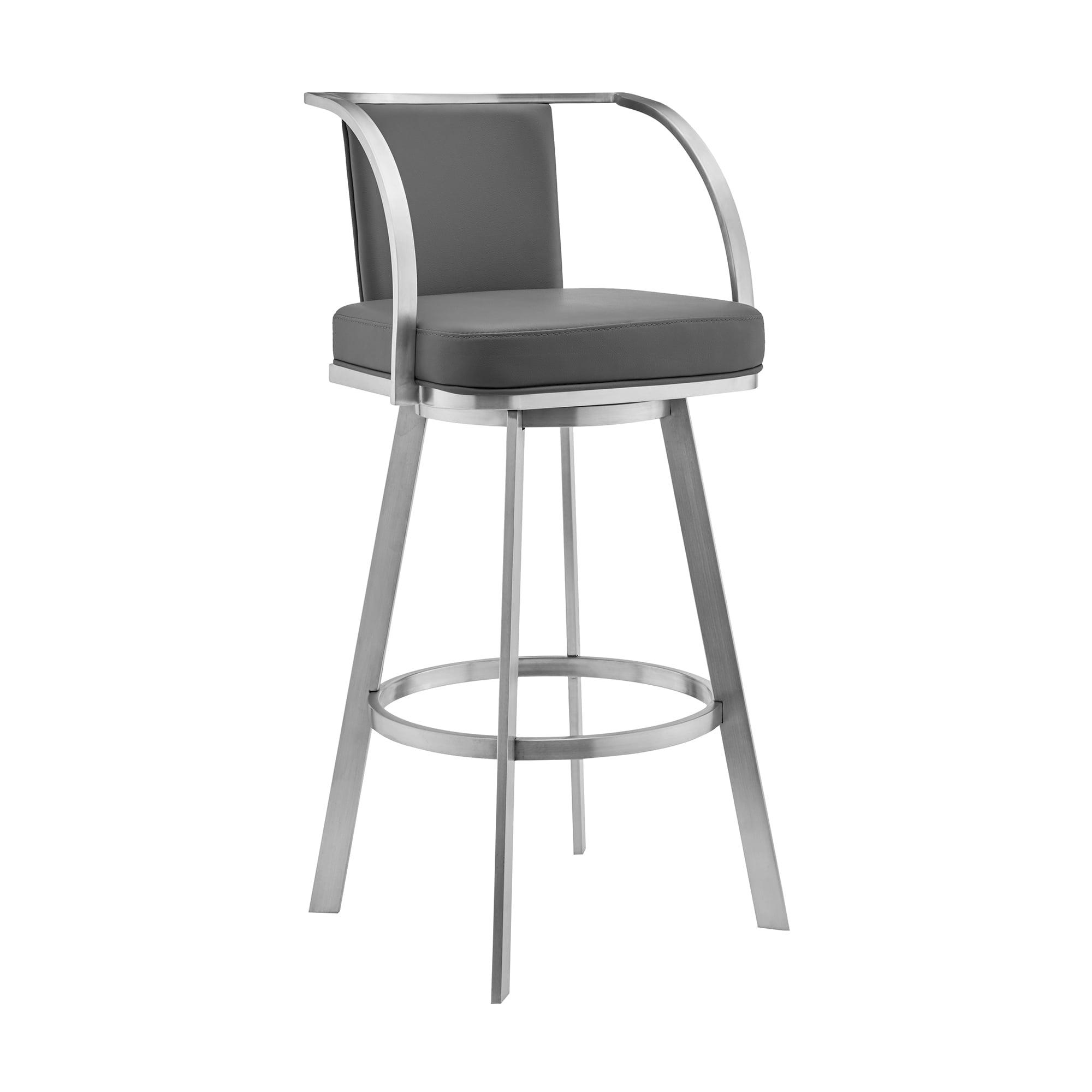 Gray Faux Leather and Stainless Steel Swivel Bar Stool