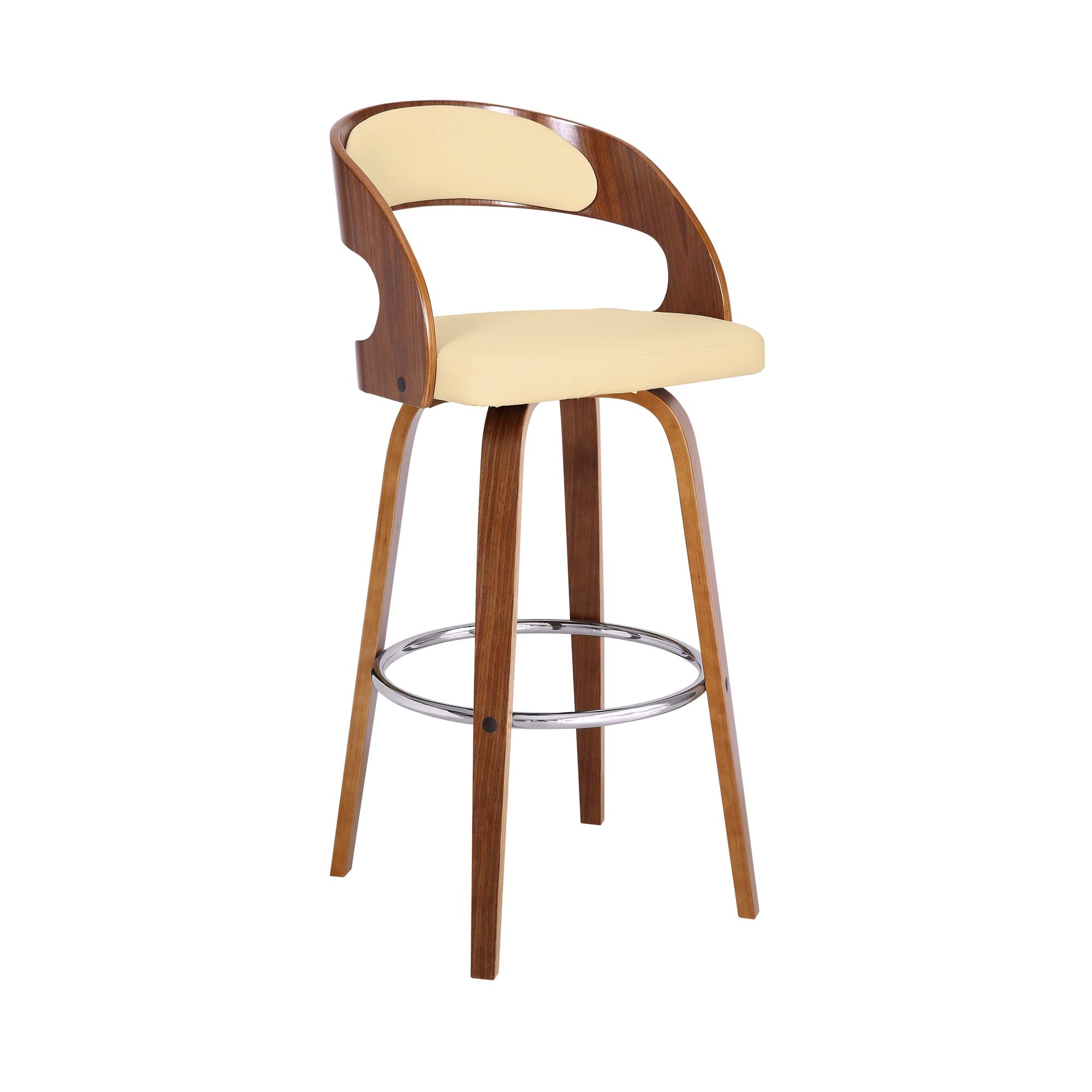 Elegant Mid-Century Modern Swivel Barstool in Cream and Walnut