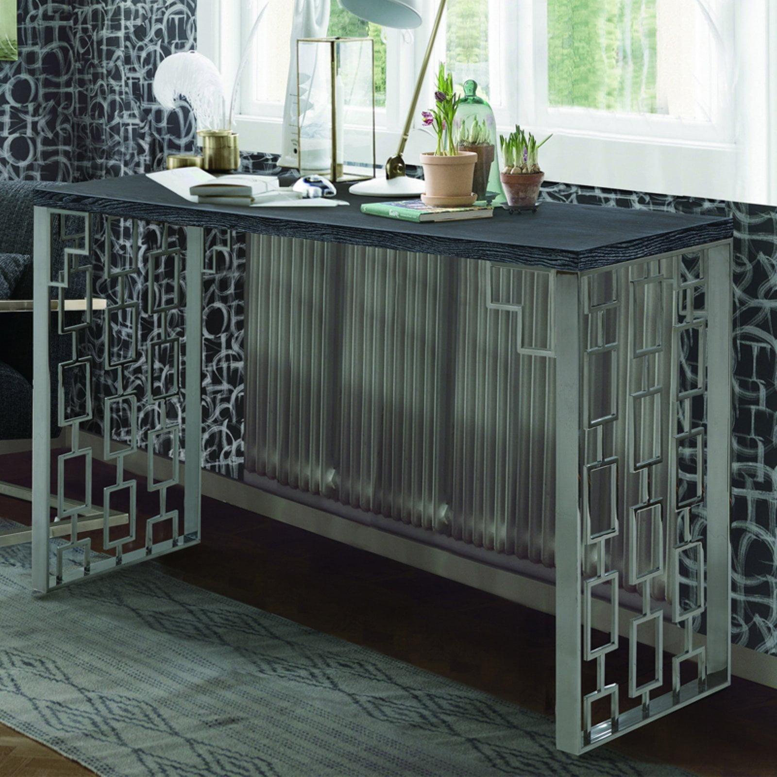 Charcoal Oak and Stainless Steel Rectangular Hallway Table