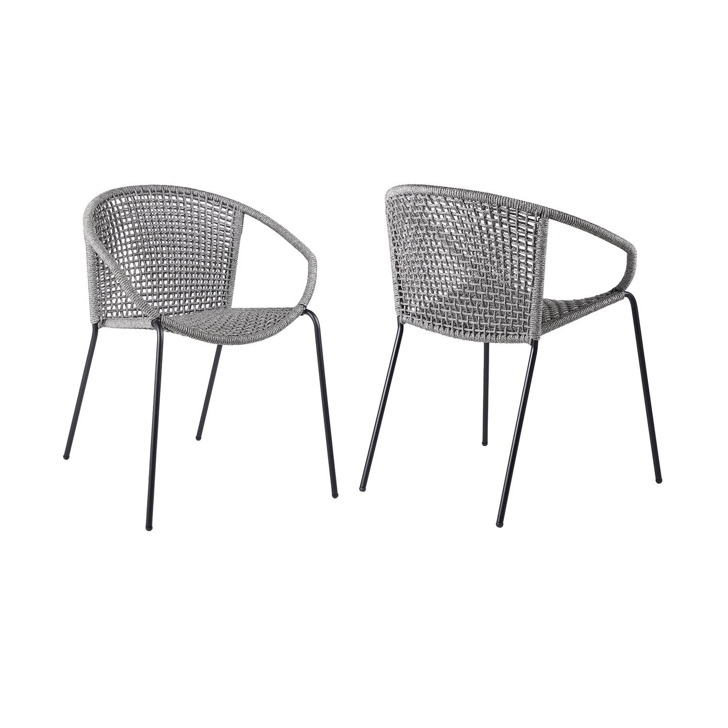 Contemporary Grey Rope and Steel Stackable Armless Chair, Set of 2