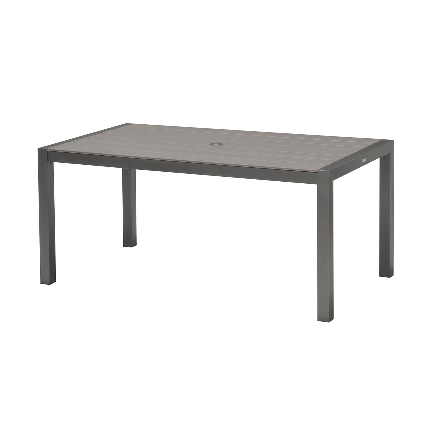 Armen Living Solana Outdoor Rectangular Aluminum Dining Table in Cosmos Grey Finish with Wood Top