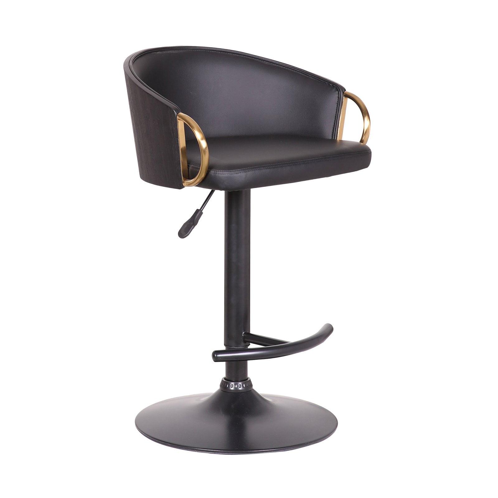 Solstice Adjustable Black Faux Leather Swivel Barstool with Metal Base