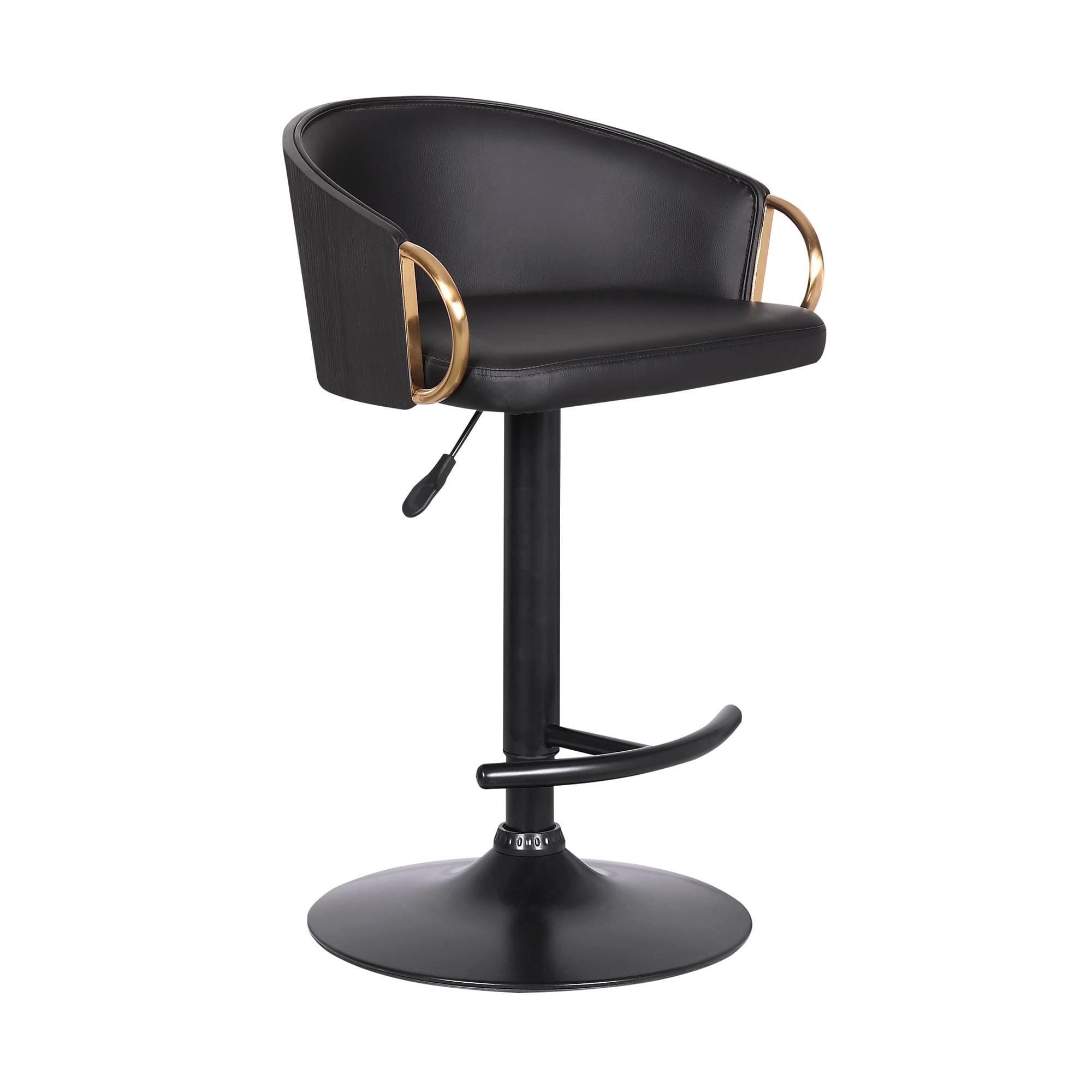 Solstice Adjustable Swivel Barstool Black - Armen Living: Modern Faux Leather Upholstery, Foam Filled, Steel Frame