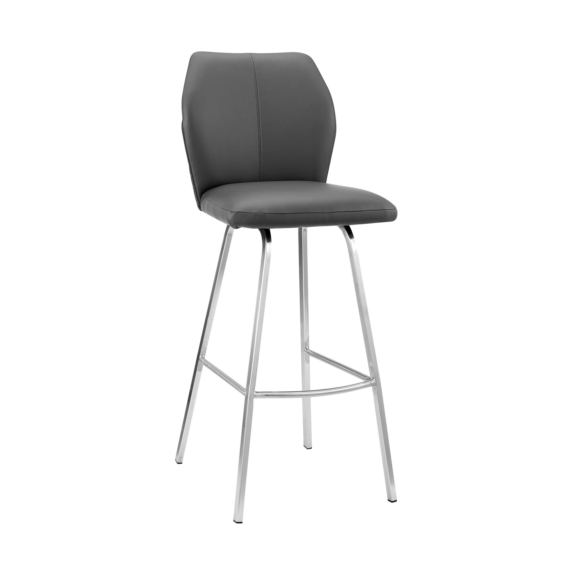 Armen Living Tandy 30" Faux Leather/Metal Bar Stool in Gray/Stainless Steel