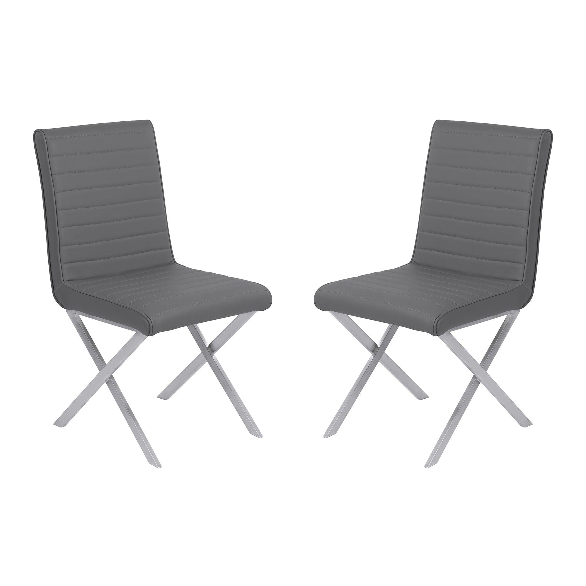 Armen Living Tempe Faux Leather Dining Chair in Gray/Stainless Steel (Set of 2)