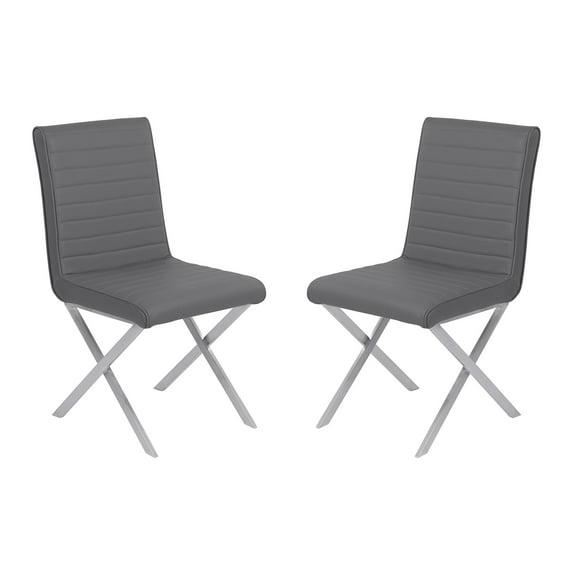 Armen Living Tempe Faux Leather Dining Chair in Gray/Stainless Steel (Set of 2)