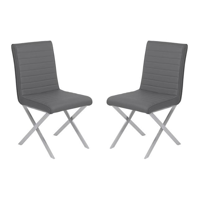 Armen Living Tempe Faux Leather Dining Chair in Gray/Stainless Steel (Set of 2)