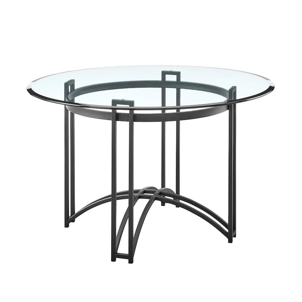 48-Inch Round Clear Glass and Black Iron Dining Table