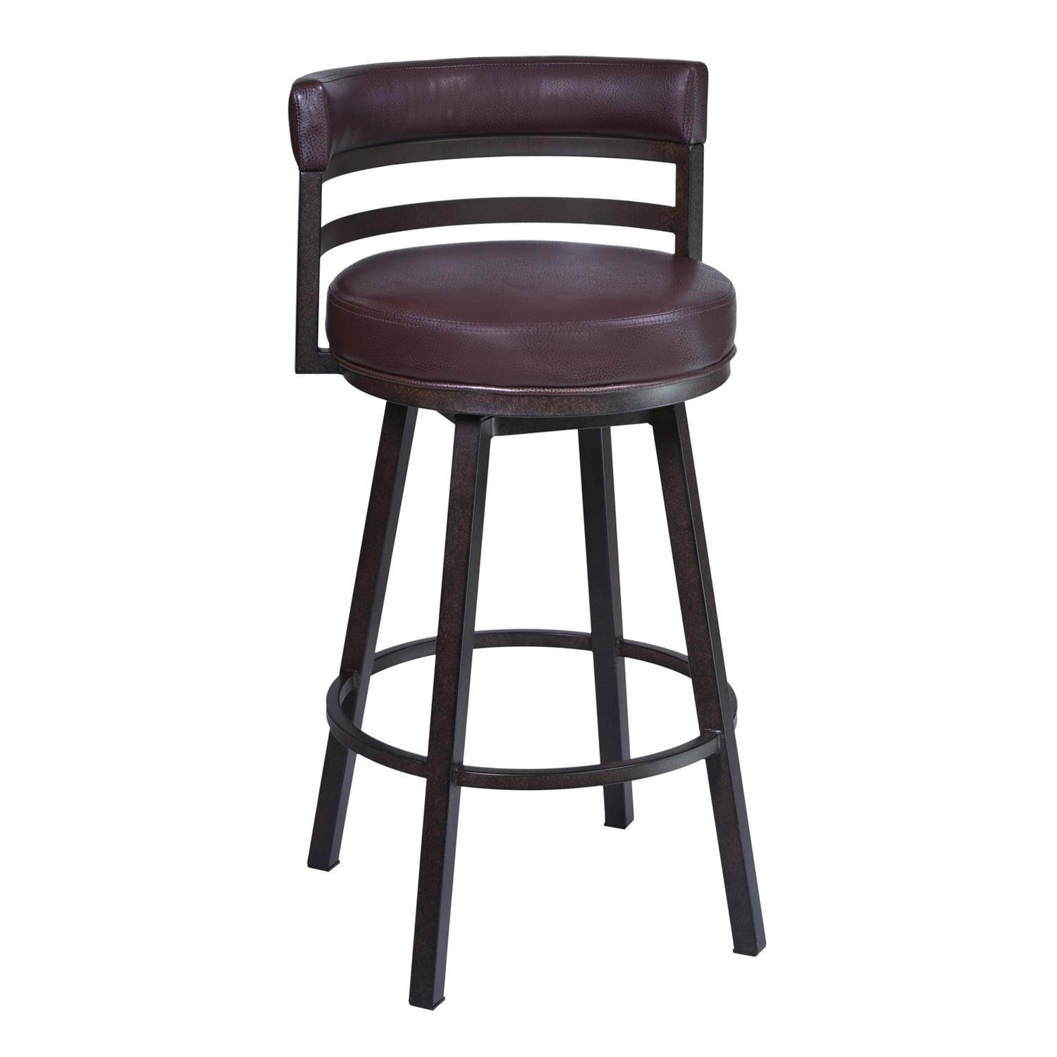 Titana 30" Brown Faux Leather Swivel Barstool with Metal Frame