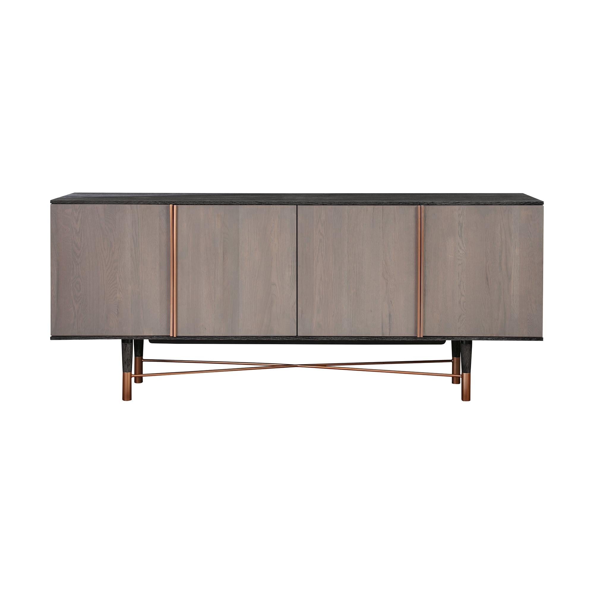 Turin Solid Oak Sideboard with Copper Accents and Spacious Cabinets