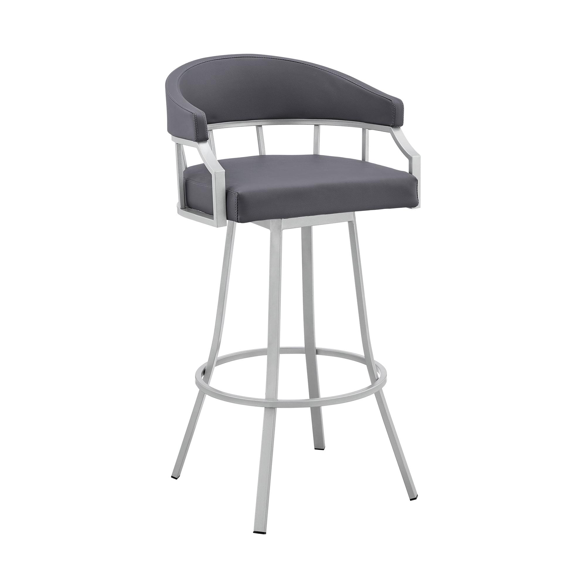 Adjustable 26"-30" Silver Metal Swivel Bar Stool in Slate Grey