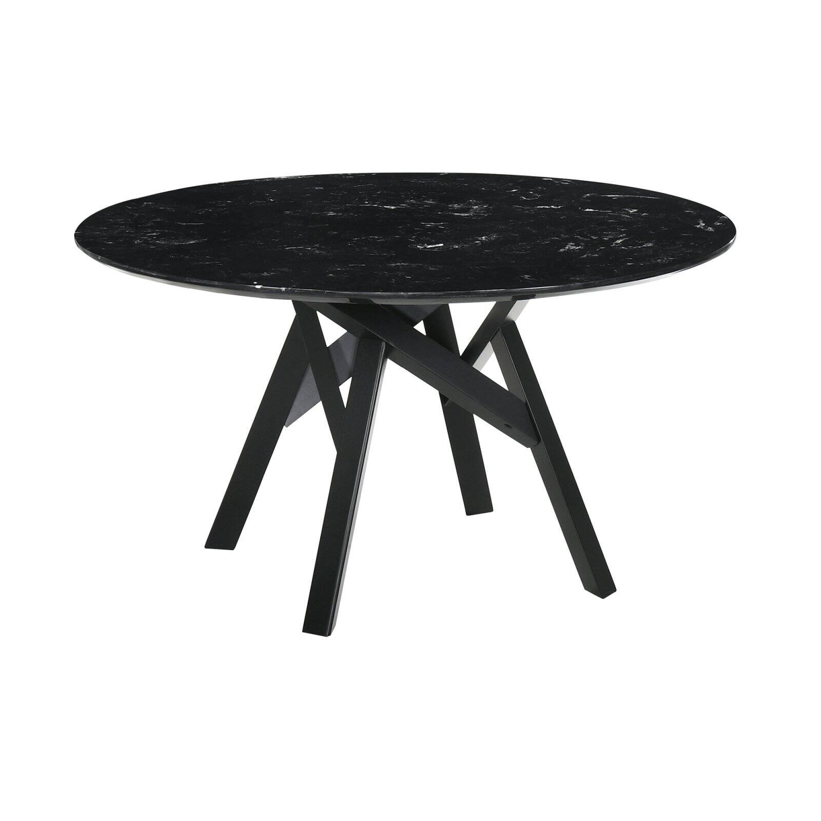 Mid-Century Modern 54" Black Marble & Wood Round Dining Table